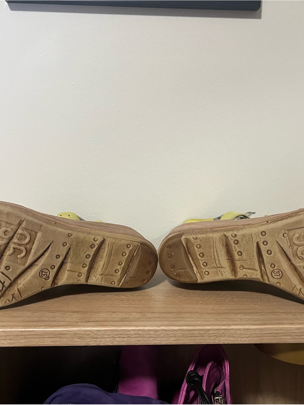 A.S.98 Lemon Yellow Leather Platform Sandals - Picture 6 of 6